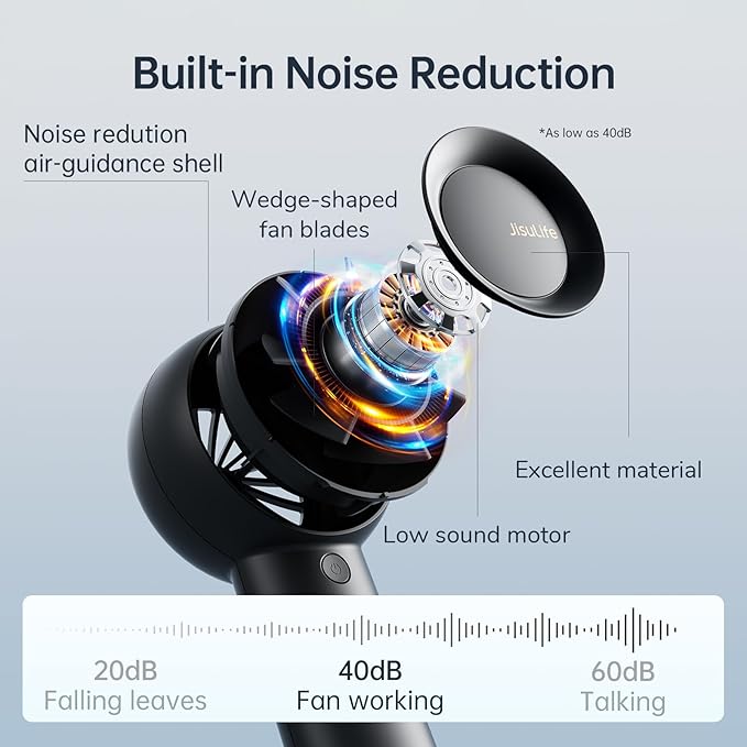 JISULIFE Portable Handheld Turbo Fan [18H Max Cooling Time], 6000mAh USB Rechargeable Personal Battery Operated Lash Small Pocket Fan with 5 Speeds for Travel/Outdoor/Vacation/Concerts- Black-CubbioJoy