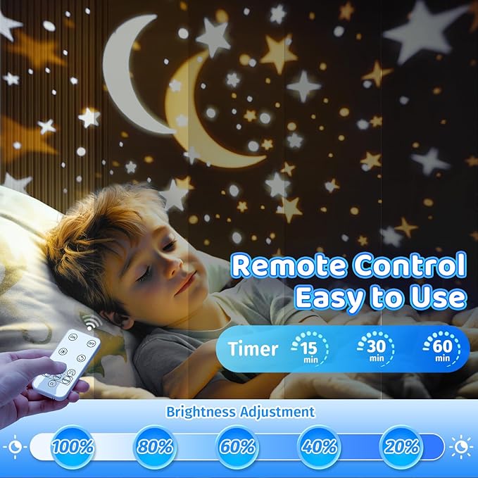 COOLNIGHT Star Lights for Bedroom, 72 Lighting Modes Star Projector Lights for Kids Room, 2400mAh Rechargeable Night Light Kids, Remote 360° Silent Sensory Light Projector for Boys Gifts-CubbioJoy