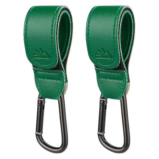 Baby Stroller Hooks Bag Hooks for Hanging Diaper Bags Multipurpose Hooks for Grocery Shopping Bags Premium Vegan Leather Pram Straps 2 Pcs (Green)-CubbioJoy