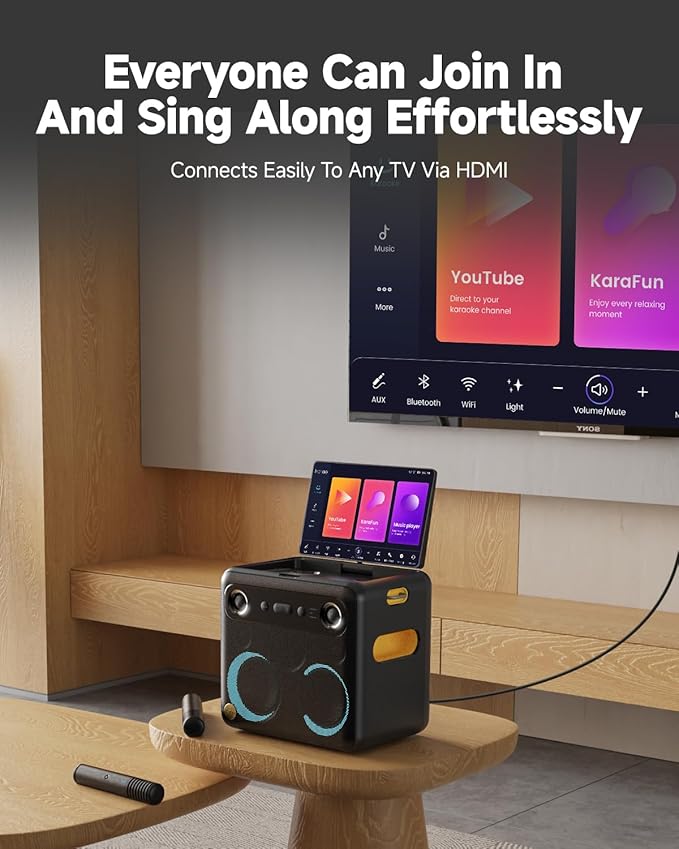 Karaoke Machine with Microphone Stand, Portable Bluetooth Speaker for Party, Backyard, Karaoke System with 2 Wireless Microphone for Adults Kids, for Women, Men, Singing Lovers-CubbioJoy