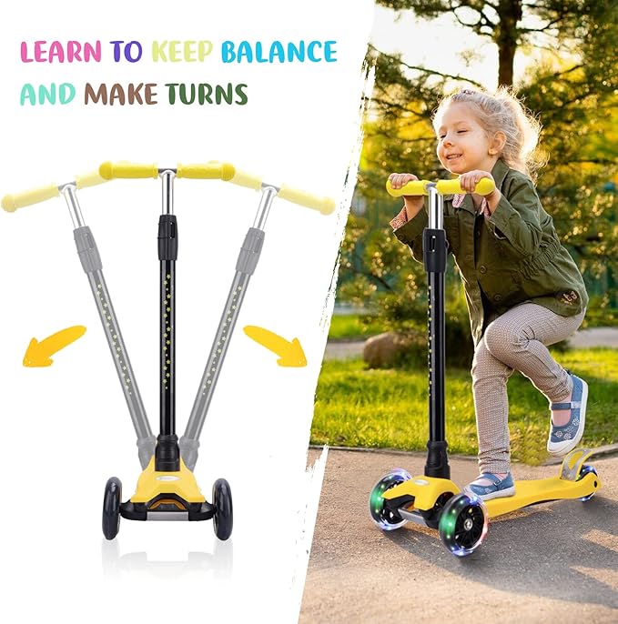 3 Wheel Scooter for Kids Ages 6-12,Kids Scooter with Light Up Wheels, Sturdy Deck Design, and 4 Height Adjustable Suitable for Kid Ages 3-12-CubbioJoy