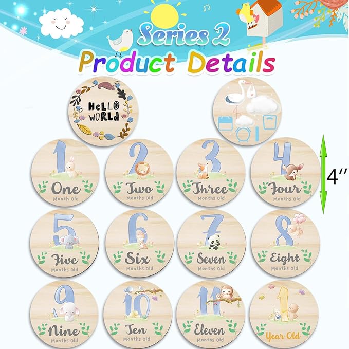 42 Designs First Year Milestones,Wooden Baby First Holiday Signs,Baby Monthly Milestone Photo Props for Newborn to Age 1,Pregnancy Baby Shower Cards (First Holiday Milestone)-CubbioJoy