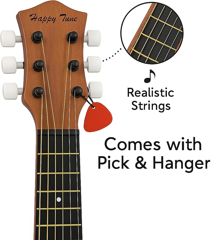 23" Acoustic Guitar, Kids 6 String Toy Guitar - Realistic Steel Strings - Beginner Practice First Musical Instrument for Children, Toddlers (Brown)-CubbioJoy