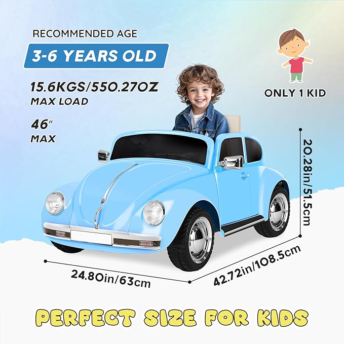 12V Kids Electric Car, Power Wheels with Remote Control, Ride on Car Toys with LED Light, 3 Speeds, Music, Blue-CubbioJoy