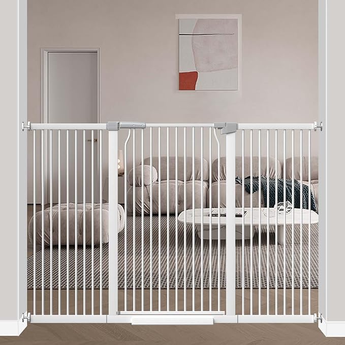 40.5" Extra Tall Baby Gate No Drill, 63"-65.7" Extra Wide Dog Pet Gate Indoor, Long Safety Child Gate, Metal Tension Auto Close No Climb Fence Pet Gate for Stairs Doorway, White-CubbioJoy