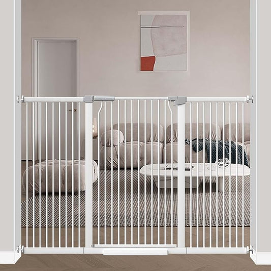 40.5" Extra Tall Baby Gate No Drill, 63"-65.7" Extra Wide Dog Pet Gate Indoor, Long Safety Child Gate, Metal Tension Auto Close No Climb Fence Pet Gate for Stairs Doorway, White-CubbioJoy