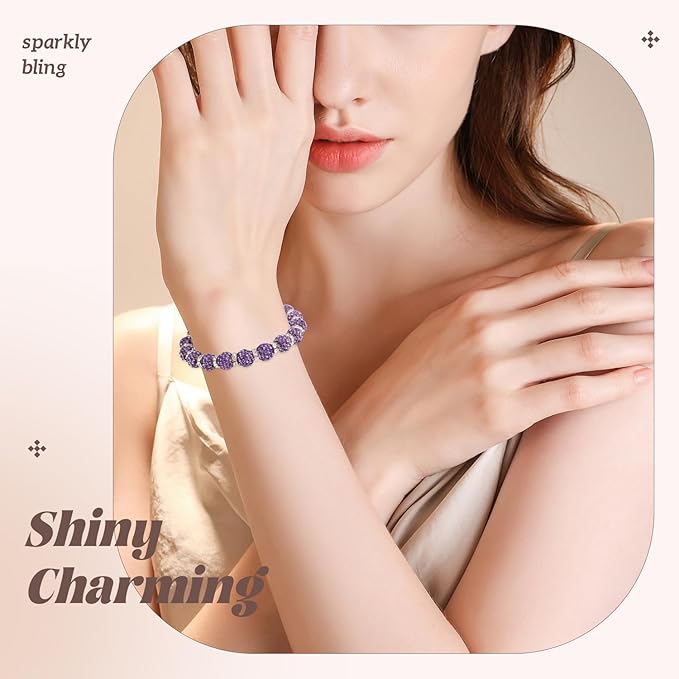 200pcs 10mm Rhinestone Beads for Jewelry Making, Purple Shiny Round Disco Ball Beads Bulk, Sparkle Crystal Clay Christmas for Bracelet Baseball Necklace Earring Crafting and DIY-CubbioJoy