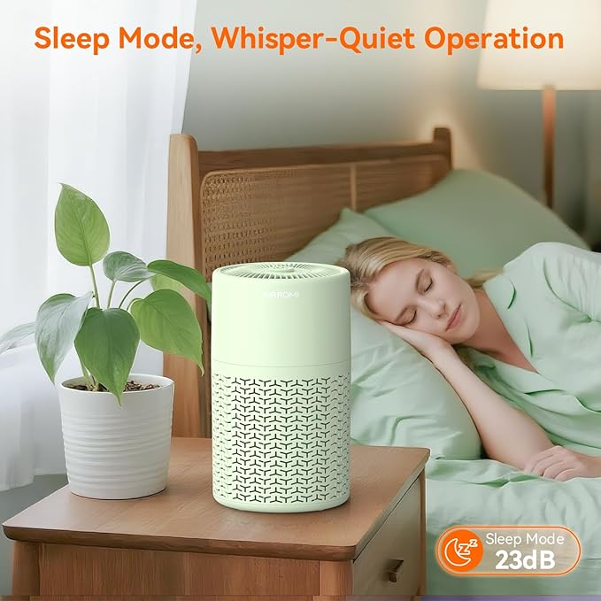AIRROMI Pets Air Purifier for Home Allergies,Up to 660 ft².Yellow Deodorizing Activated Carbon Filter,With Fragrance Sponge for Better Sleep,Night Light,Pet Dander,Smoke,Odors,Air Cleaner A2002 Green-CubbioJoy