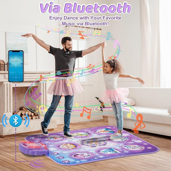 Dance Mat for 3-12 Year Old Girls, Frozen Dance Pad with Wireless Bluetooth, Purple Electronic Music Princess Toys Birthday for Kids and Toddlers Ages 3 4 5 6 7 8 9 10 +-CubbioJoy
