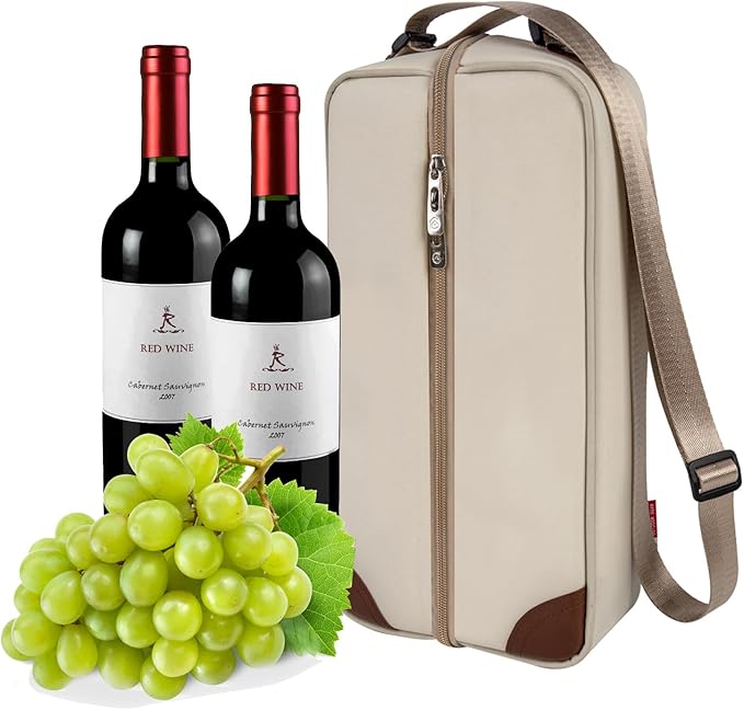 ALLCAMP Wine Tote Bag with Cooler Compartment，Picnic Set Carrying Two Sets of Tableware（Cream-Colored）-CubbioJoy