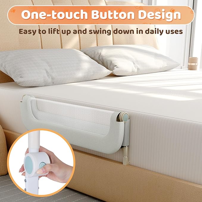 Bed Guard Rail for Toddlers - 32inch Folding up & Adjustable Heights Baby Bed Safety Rails - Portable Toddler Bed Barrier Railing Guard for Kids Twin, Bunk, Queen, Full Size Bed-CubbioJoy