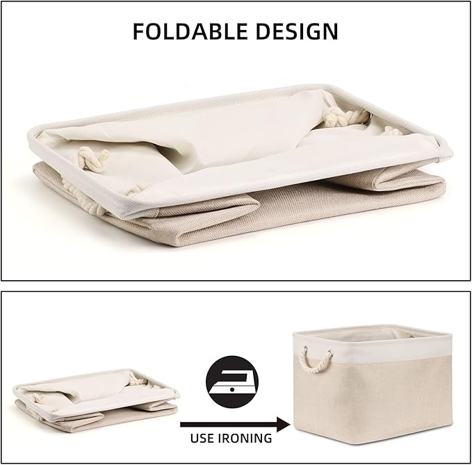 Bidtakay Beige Storage Basket Large Fabric Cloth Baskets [2-Pack] Tall Rectangular Shelf Baskets 16X11.8X11.8 in Canvas Collapsible Storage Bins with Handles for Organizing Living Room(White&Beige)-CubbioJoy