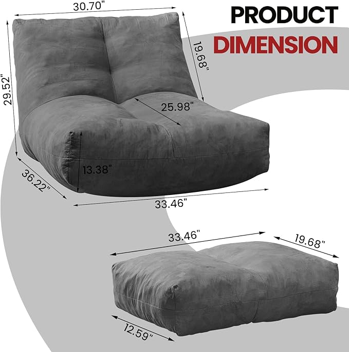 Bean Bag Chair with Ottoman, Comfy Bean Bag Sofa with Memory Foam, Lazy BeanBag Sofa with Footstool, Fireside Bean Bag Couch for Living Room, Bedroom, Apartment-CubbioJoy