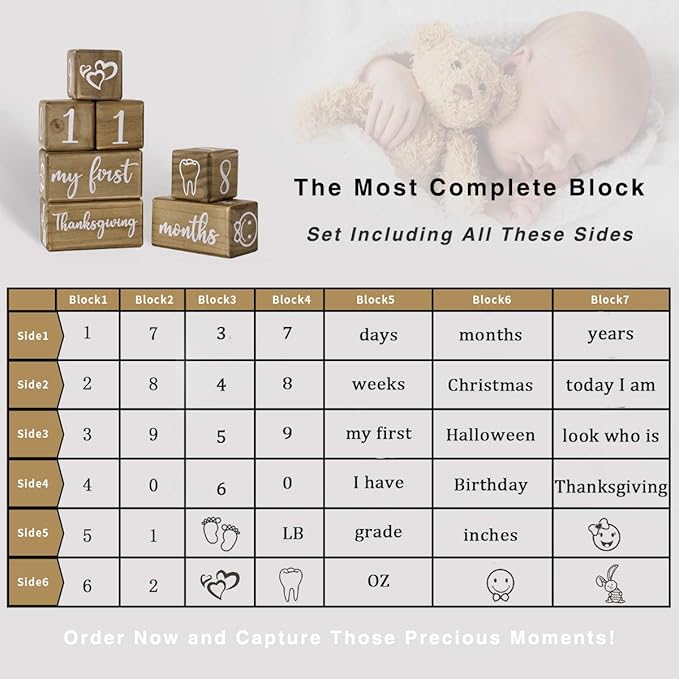 Baby Monthly Milestone Blocks for Boy or Girl, Milestones Age Photo Block Set for Baby Shower, Pregnancy Countdown, 7 Pcs-CubbioJoy