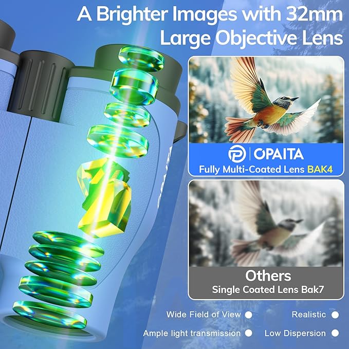 Compact Binoculars for Adults High Powered - OPAITA 20x32 Small Binoculars for Adults Kids with Low Light Vision for Hunting Cruise Ship Travel Concert Hiking Blue-CubbioJoy