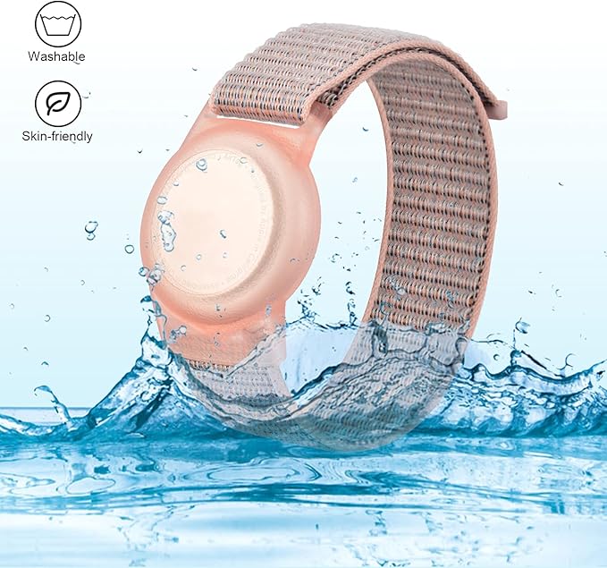 4 Pack Kids Wristband Compatible with Apple AirTag, Protective Case for Air Tag GPS Tracker Holder with Nylon Bracelet, Adjustable Anti Lost Watch Band for Toddler Child Elder (Rainbow & Blue & Pink)-CubbioJoy