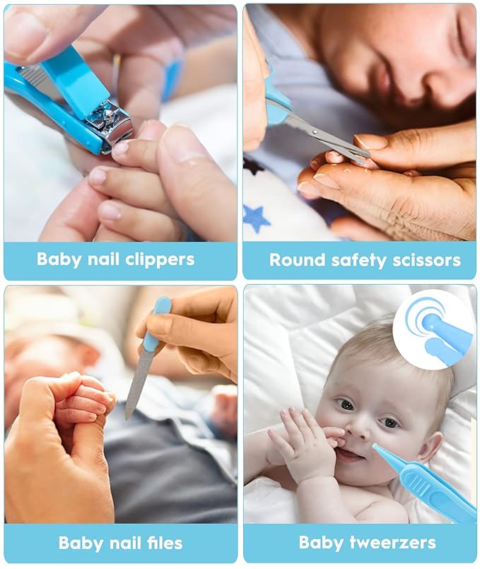 Baby Healthcare and Grooming Kit, Safety Newborn Nursery Baby Care Kit, with Hair Brush Comb, Nail Clipper, Thermometer, Pacifier Clip, Baby Registry Search, Baby Girl Boy Newborn Essentials-CubbioJoy