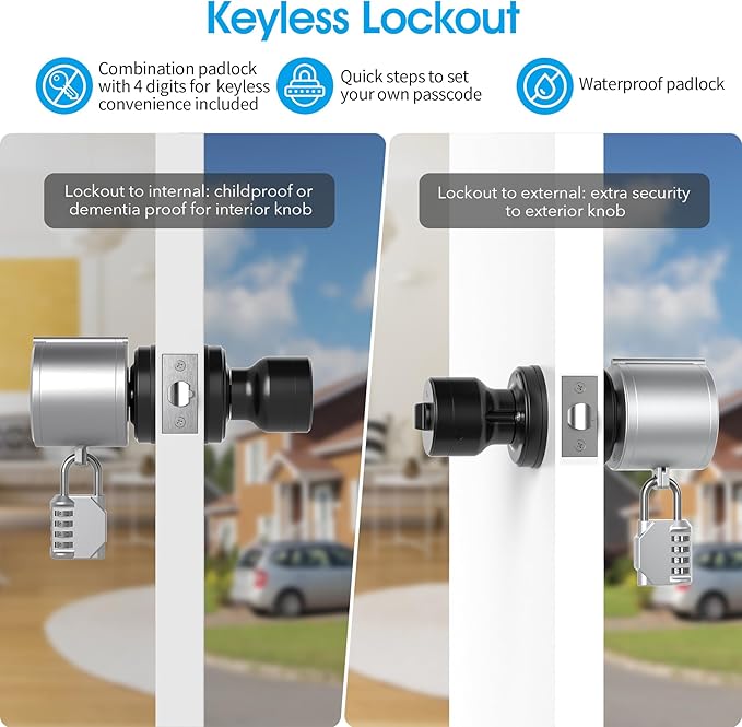 AST Door Knob Lockout Device with Passcode Padlock, Childproof Door Knob Cover, Lock Out to Smart Doorknob. Safety Cover for Faucet, Valve, Spigot. Prevent Access to Keyhole, Matte Silver-CubbioJoy