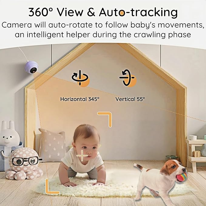 BOIFUN 2K HD 5-Inch Split-Screen, Smart WiFi Baby Monitor with Camera and Audio, Smartphone APP, AI Motion & Cry Detection, Night Vision, 360° Auto Tracking,Humidity &Temperature Detection,2-Way Talk-CubbioJoy