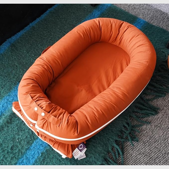 Deluxe Infant Lounger, Baby Nest Cover for Baby Girls & Boys, Newborn Essentials for Baby 0-12 Months, 100% Cotton (Gingerbread)-CubbioJoy