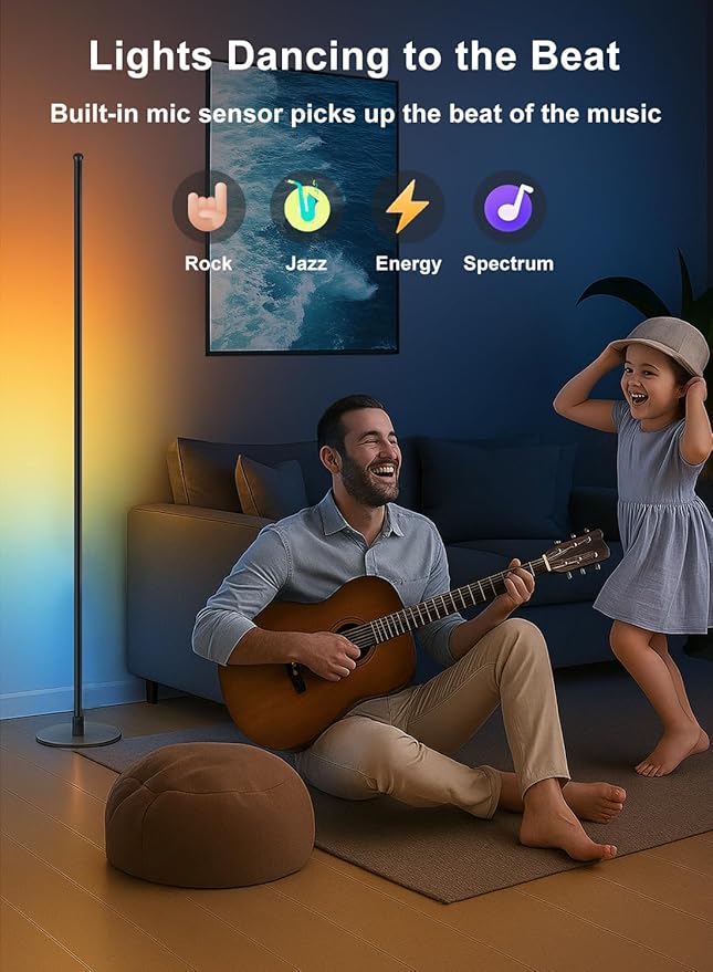 Corner Floor Lamp, Smart RGBICW LED Corner Lamp with App and Remote Control, 16 Million DIY Colors, Music Sync, Modern LED Floor Lamp for Living Rooms, Bedrooms, and Gaming Rooms-CubbioJoy