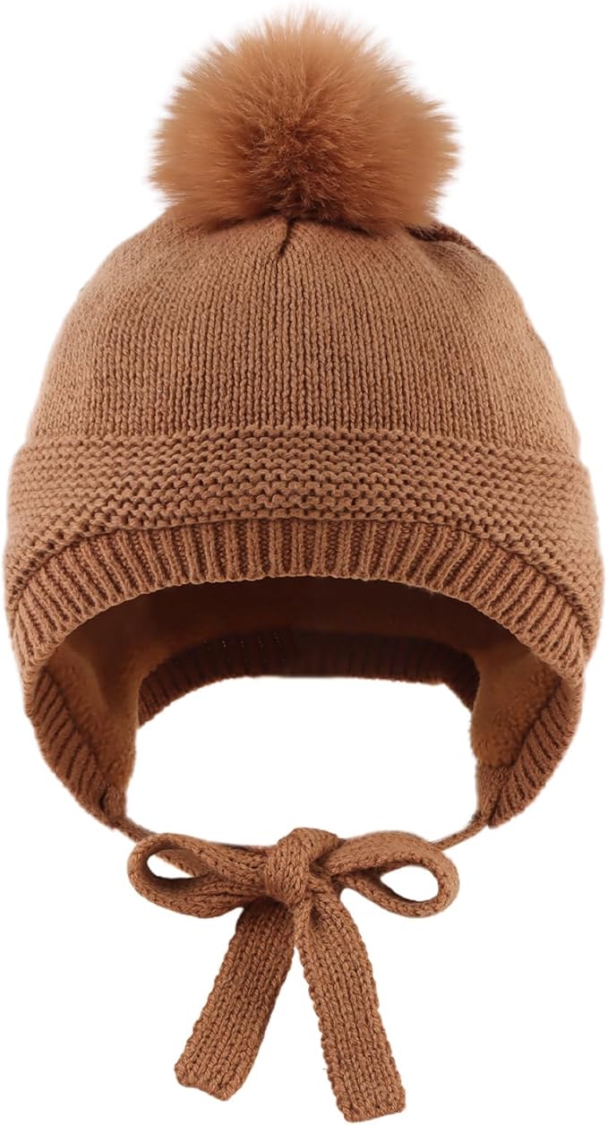 Basic Winter Baby Beanie Gloves Boys Girls Knitted Hat Pompom Kids Earflap Hats Warm Infant Toddler Beanie Mittens Set-CubbioJoy