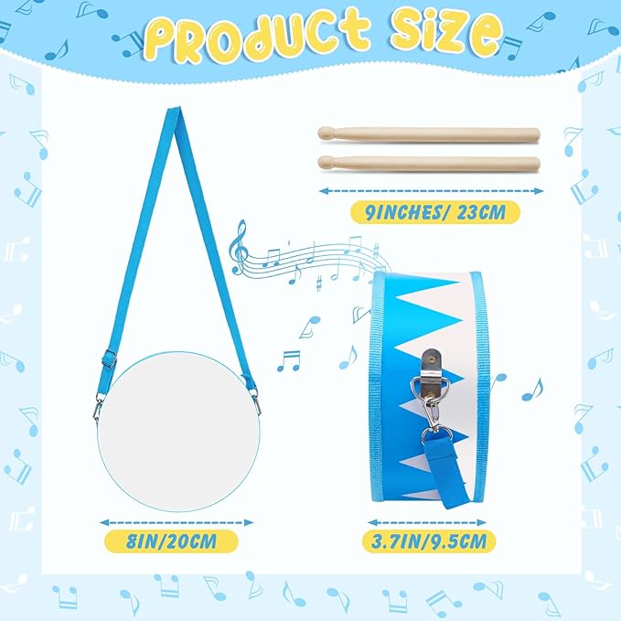 Boao 2 Pcs Kids Drum Set, 8 Inch Toddler Drum Wooden Toy with Adjustable Strap and 4 Drumsticks, Educational Sensory Musical Instrument for Toddlers Kid Baby Boys Girls Gift (Flag)-CubbioJoy