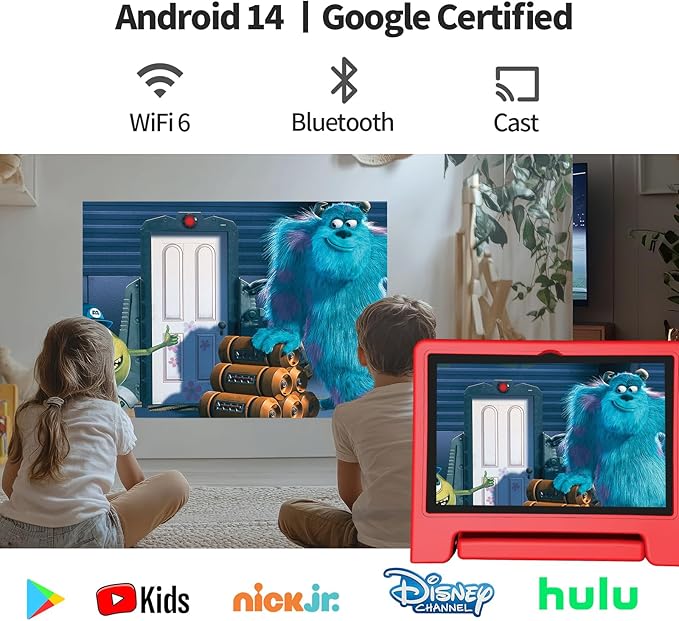 JREN Tablet for Kids｜10 Inch Kids Tablet Android 14｜Octa-core｜64GB｜WiFi ｜Bluetooth｜Parental Control｜Children Content｜Children Toddler Red-CubbioJoy