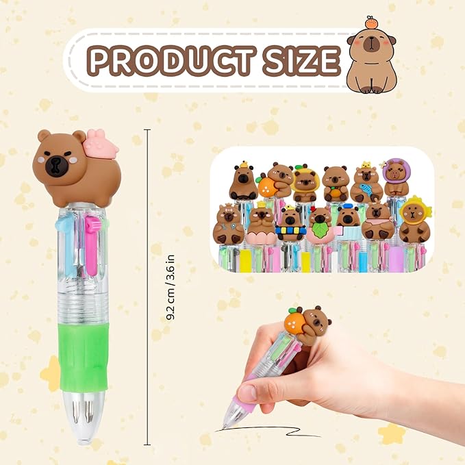 30Pcs Mini Multicolor Pens in One 4-in-1 Cute Pens Bulk for Kids, Ballpoint Pen for Birthdays and Children's Parties, Fun Gifts Assorted Ink Kawaii Pen(Capybara)-CubbioJoy