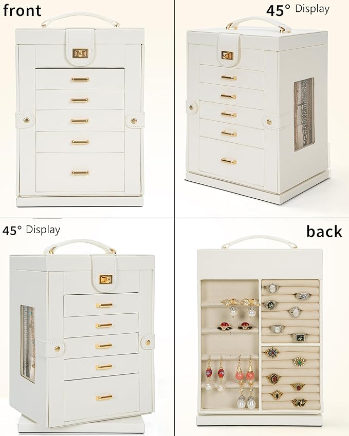 AKOZLIN Jewelry Box 6-Tier Organizer Functional 360° Rotating Jewelry Storage Case for Women Girls Ring Necklace Earring Bracelet Holder with Mirror-CubbioJoy