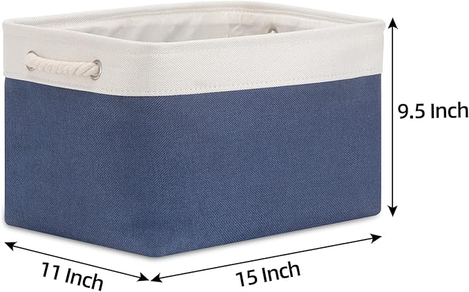 Bidtakay Storage Baskets Collapsible [3-Pack] Decorative Storage Bins with Cotton Rope Handles 15 X 11 X 9.5 Inch Organizing Baskets for Shelves Clothes Closet Navy Blue Baskets for Gifts Empty-CubbioJoy