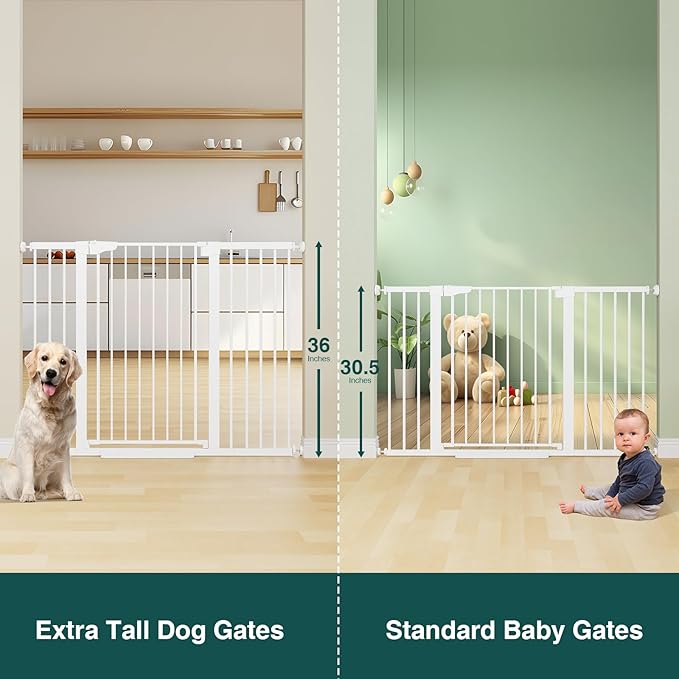 Cumbor 36" Extra Tall Baby Gate for Stairs, 29.7-54.2" Extra Wide Dog Gate for Doorways Hallways, Pressure Mounted Child Gate for Wide Opening, Auto Close Personal Safety for Babies and Pets, White-CubbioJoy