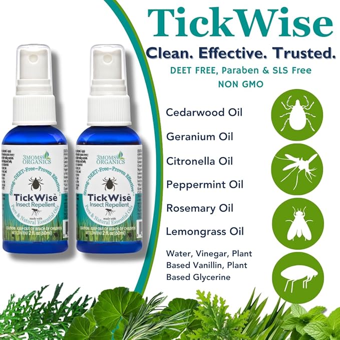 3 Moms Organics, TickWise 2oz Extra Strength Happy Campers 2-Pack - DEET- Free, Tick and Insect Repellent, Plant Based Essential Oils, All Natural Ingredients, Safe for Kids, Adults, Dogs & Horses-CubbioJoy