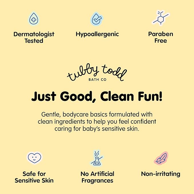 TUBBY TODD Essentials Baby Bath Gift Set – 8.5oz Hair+Body Wash, 8.5oz Bubble Bath & 3.5oz All Over Ointment-CubbioJoy