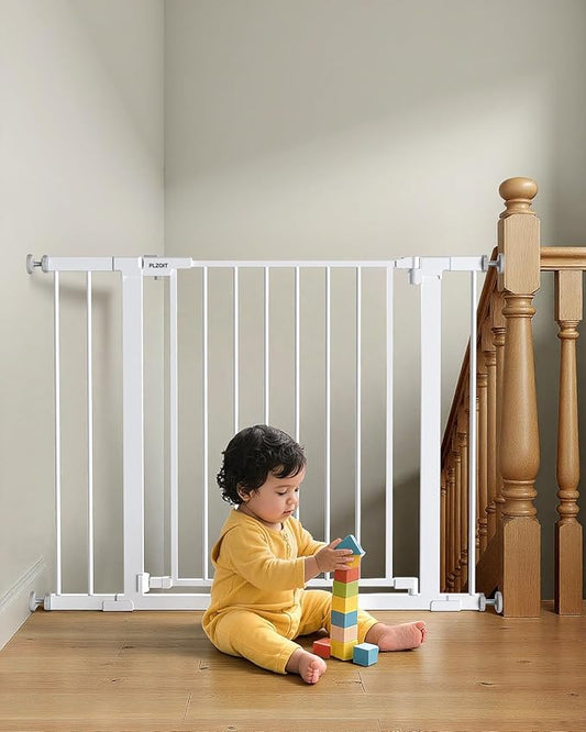 29.5-40.5" Baby Gate for Stairs, Dog Gate for Doorways, Walk Thru Auto Close Metal Baby Safety Gate for The House, Stairs and Doorways, Child Gate Pressure Mounted, Pet Gate for Dog Indoor - White-CubbioJoy