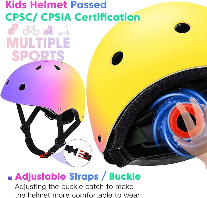 Color Gradient Adjustable Kids Bike Helmet Toddler Skateboard Helmets Boys Girls Child Ventilation Helmet for Multi-Sports Skating Cycling Scooter Balance-CubbioJoy