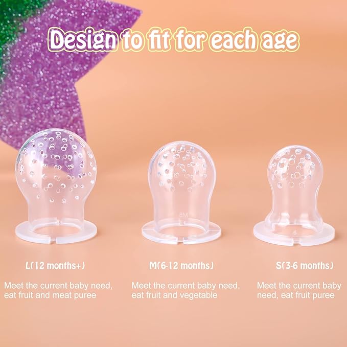 Baby Solids/Frozen Fruit Feeder Pacifier, Infant Teether Toy 4M+, BPA-Free Silicone Pouch & Nipple, Safely Introduce Solids, Teething Relief, 2-Pack (Mickey - Blue Yellow, S/M/L)-CubbioJoy