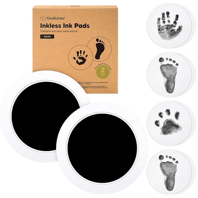 2-Pack Round Inkless Baby Hand and Footprint Kit - Mess Free Ink Pad for Newborn Keepsake, Dog Nose & Paw Print Kit, Clean Touch Ink Pad for Baby Hand & Footprints,Ideal New Mom Gifts (Jet Black)-CubbioJoy