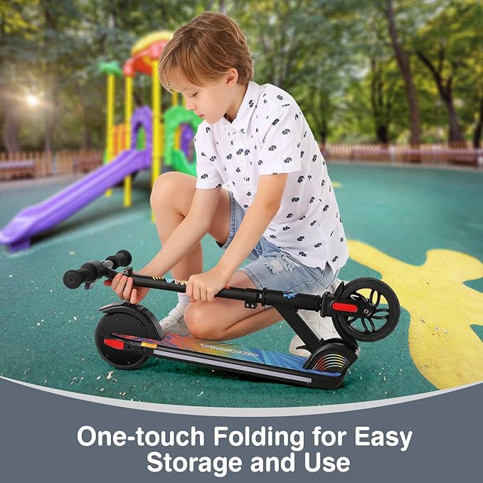 Caroma Electric Scooter for Kids Ages 6-12,150W/180WMotor,10 MPH Max Speed & 7 Miles,Colorful Lights,Adjustable Height & Speed,LED Display,Foldable Kids Electric Scooter 132 Lbs Max Load,Idea Gift-CubbioJoy