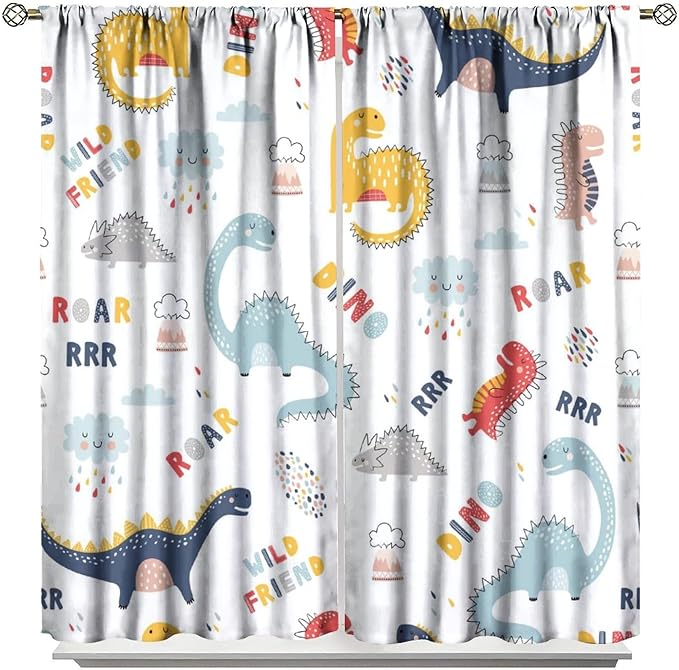Cartoon Dinosaur Curtains for Kids Boys Girls Home Decor Colorful Cute Dino Animals Print Pattern Rod Pocket Blackout Window Drapes for Nursery Baby Bedroom Playroom W31.5xL72in 2 Panels-CubbioJoy