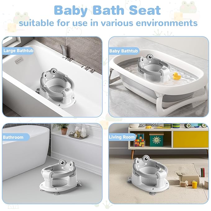 Baby Bath Seat for Babies 6 Months & up Non-Slip Toddler Bath Seats for Sitting Up Infant Bathtub Chair with Suction Cups and Soft Cushion for Baby Shower Tub Seat-CubbioJoy
