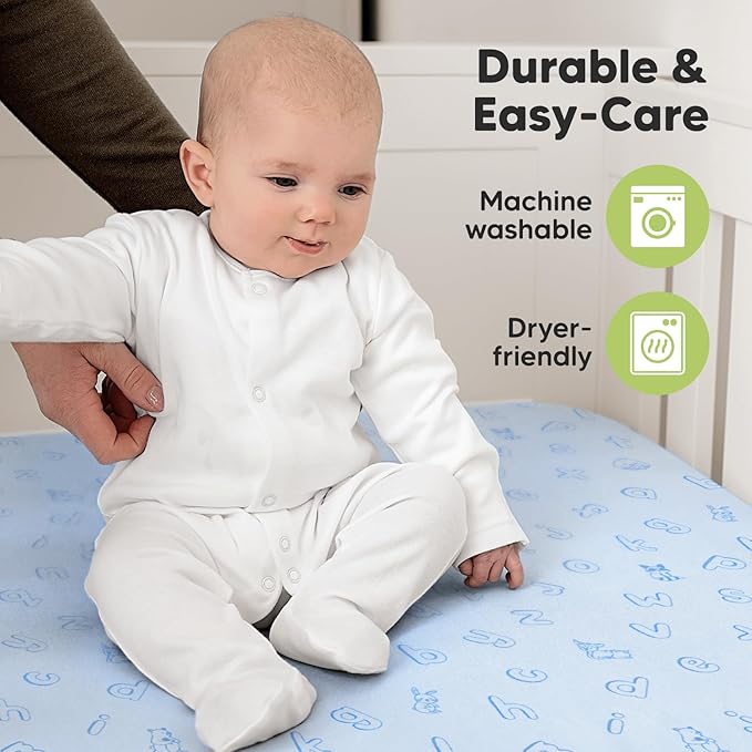 KeaBabies 2-Pack Organic Crib Sheets for Boys, Girls - 52x28 Fitted Crib Mattress Sheet Neutral, Breathable Jersey Cotton Cover for Baby Bed, Toddler Mattress, Soft & Cute Prints (ABC Land Sky)-CubbioJoy