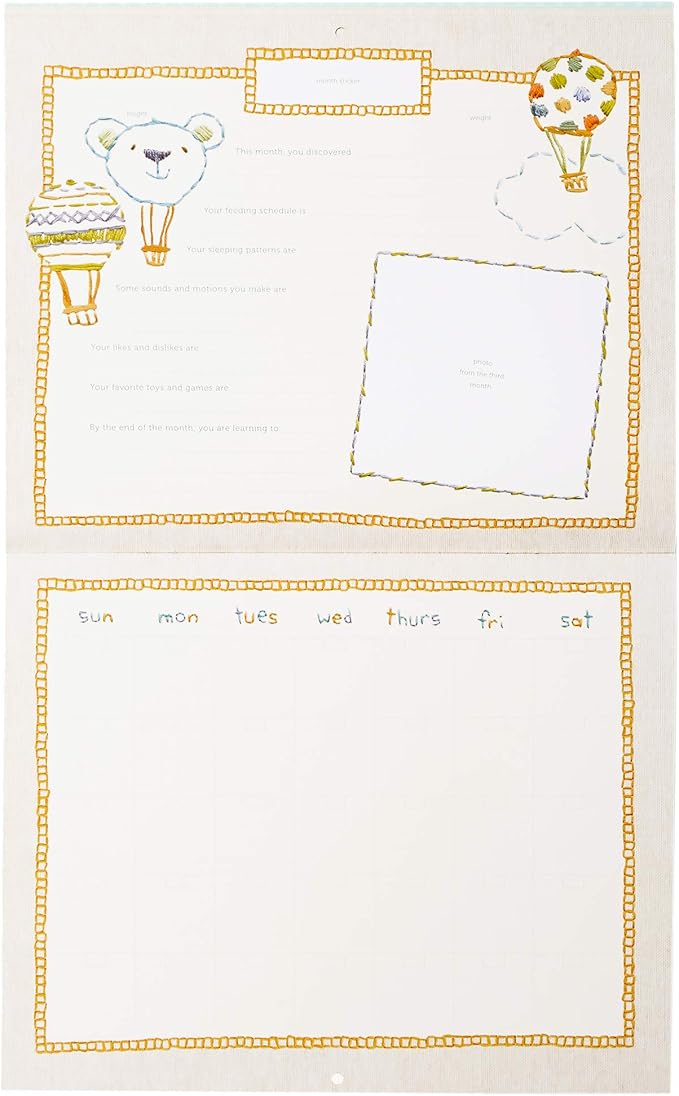 C.R. Gibson Animals 'Hello World' Baby Calendar Baby First Year Tracker, 11'' W x 18'' H-CubbioJoy