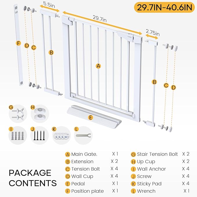 Cumbor 36" Extra Tall Baby Gate for Dogs and Kids with Wide 2-Way Door, 29.7-40.6" Width, and Auto Close Personal Safety for Babies and Pets, Fits Doorways, Stairs, and Entryways-CubbioJoy