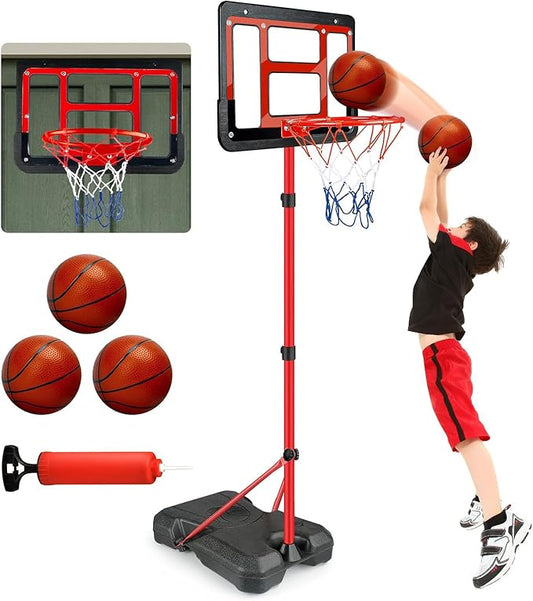 Boys Toy Gifts for 3 4 5 6 7 8 Years Old, Kids Basketball Hoop Adjustable Height 3.5FT-6.2FT, Mini Basketball Hoop for Kid Boys, Basketball Goal Toys Outdoor Indoor Game Gifts for Boys, Red-CubbioJoy