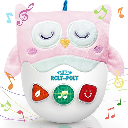 Baby Toys 0-6-12 Months, Plush Owl Stuffed Animal Musical Toys with Light & Sounds, Infant Roly-Poly Sensory Birthday Easter Egg Gift for Newborn Boys & Girls-CubbioJoy