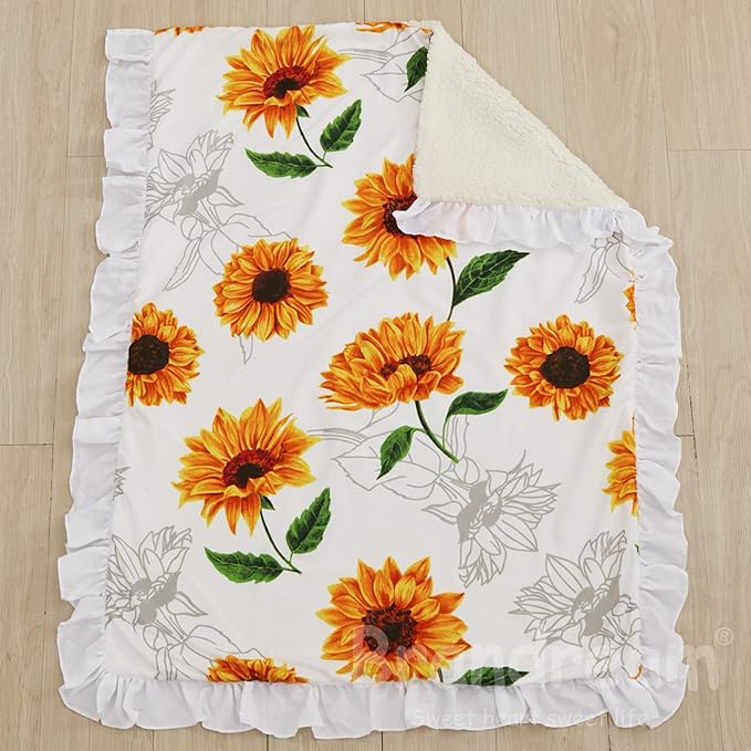 Brandream Nursery Bedding Farmhouse Floral Baby Bedding Yellow White Crib Blanket Set Sunflower Girls Boho Fitted Sheet,6 Piece-CubbioJoy