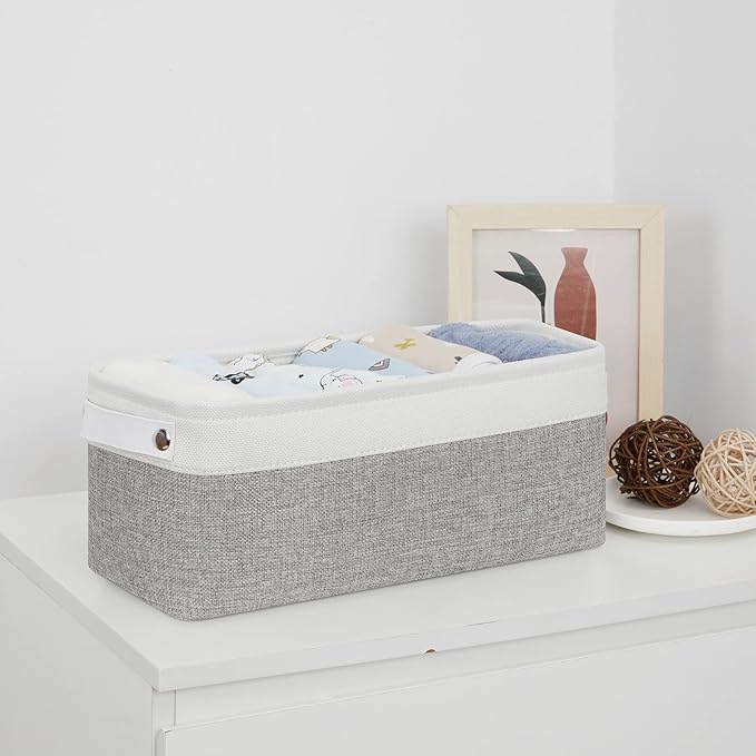 Bidtakay Small Bins for Organization Fabric Baskets for Toilet Paper Storage [4-Pack] Collapsible Narrow Baskets for Towels Socks Organizer Decorative Bins for Nursery Closet Cabinet -15x6x5.5In-CubbioJoy