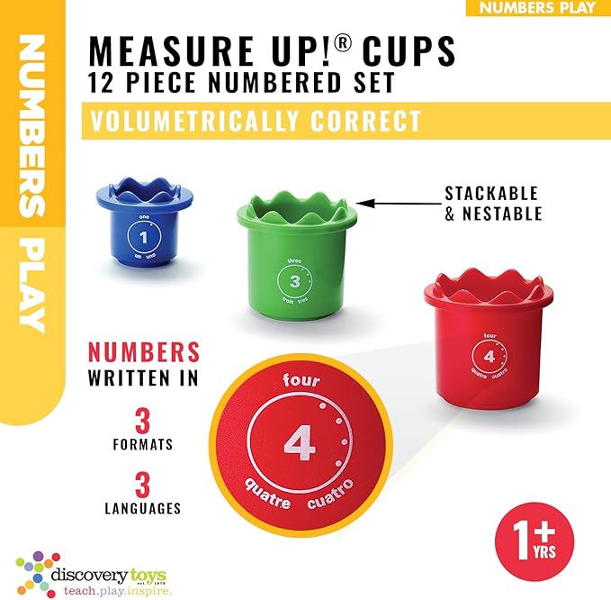 Discovery Toys Measure UP! Cups | Educational Stacking & Nesting 12 Piece Numbered Set| Kid-Powered Learning | STEM Toy Early Math Childhood Development 12 Months and Up-CubbioJoy