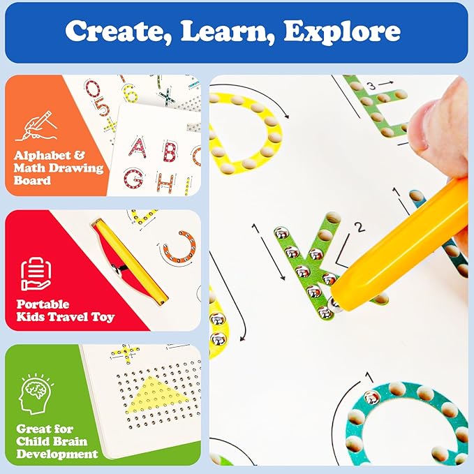 2 in 1 Magnetic Number Tracing Board, Magnetic Drawing Board Numbers 1-20 Writing Board Preschool Handwriting Learning Toys Alphabet & Math STEM Educational Toy for Toddlers Kids-CubbioJoy